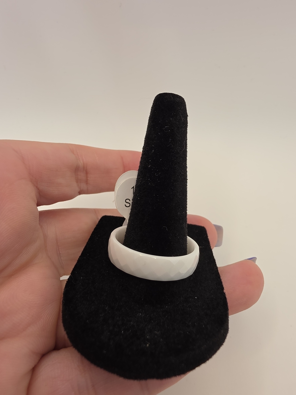 White Faceted Ceramic Ring Size 12
